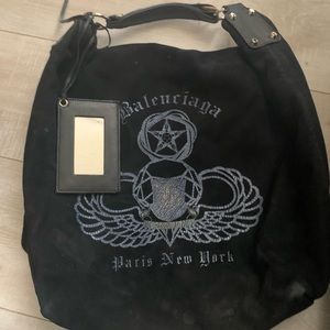 uthentic Black Balenciaga B. Hobo Suede Large bag